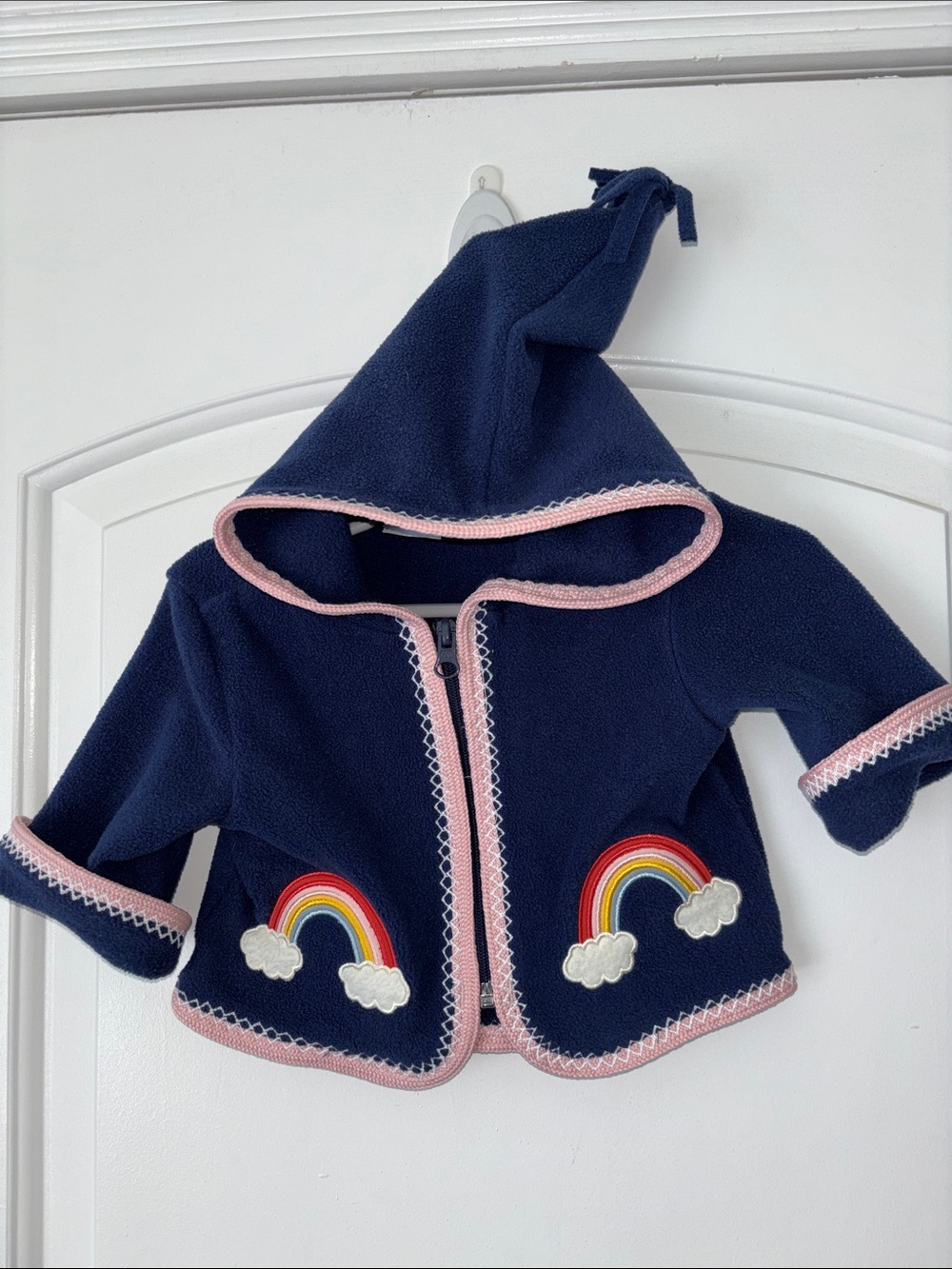 Hanna Andersson hooded baby fleece jacket rainbows 50/0-3 months